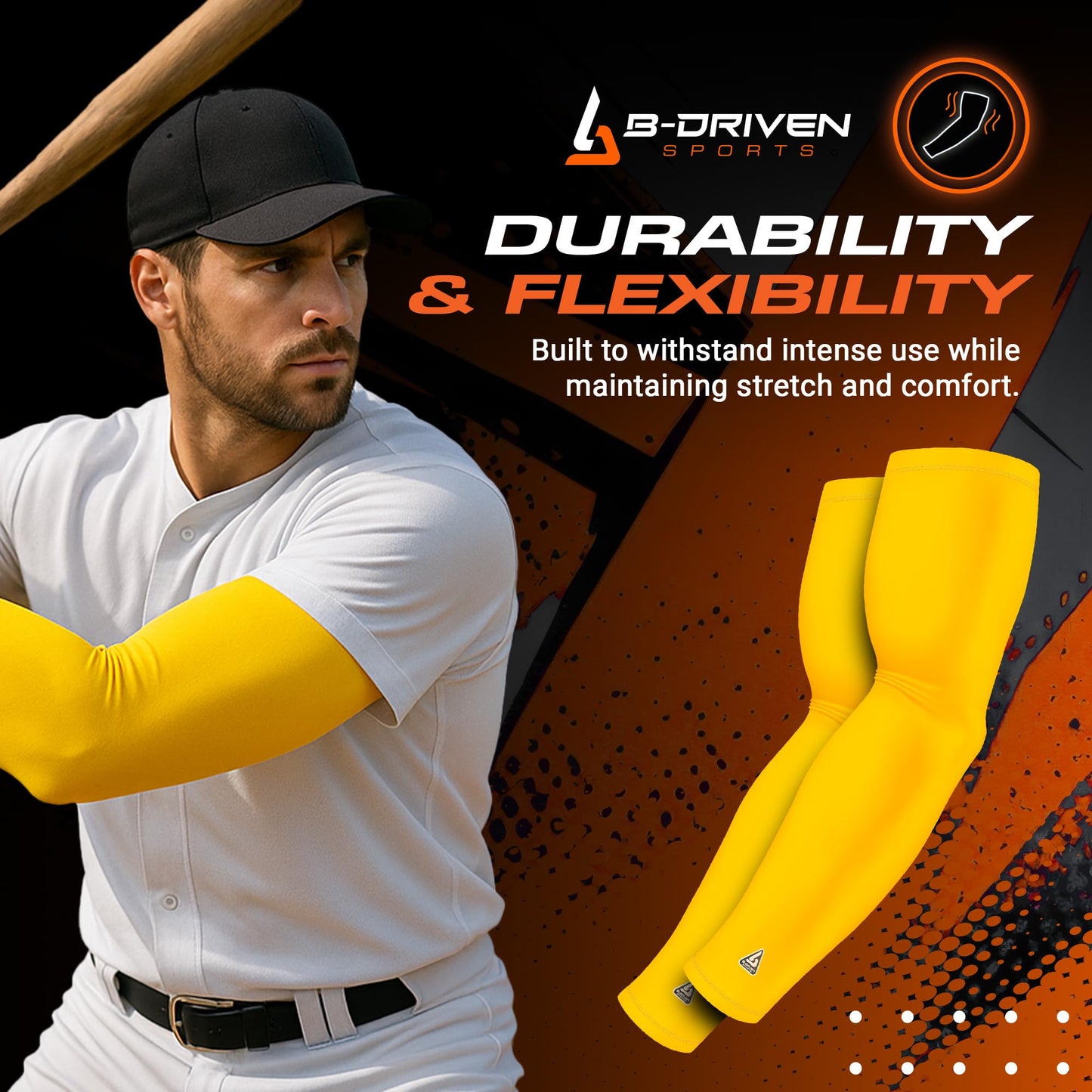 B-Driven Sports Pro Fit Compression Arm Sleeves for Men Women & Youth - For Volleyball, Golf, Running, Baseball, Basketball, Lacrosse, UV Sun Protection, Moisture Wicking - Pair