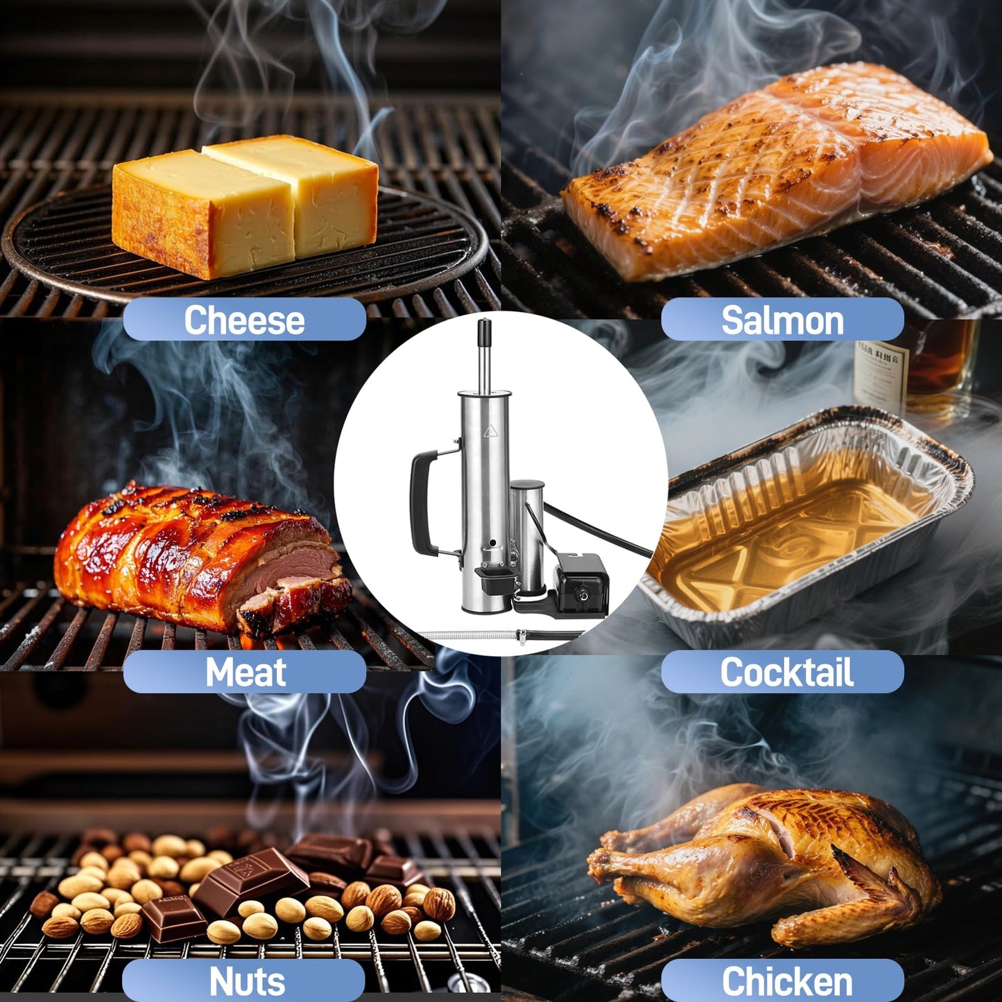 Outdoor Smoke Generator, Stainless Steel Electric Smoker, Smoke Tube for Pellet Smoker, Hot/Cold Smokers with Adjustable Smokes Volume Air Pump, Perfect for Cold Smoking Cheese, Traeger accessories