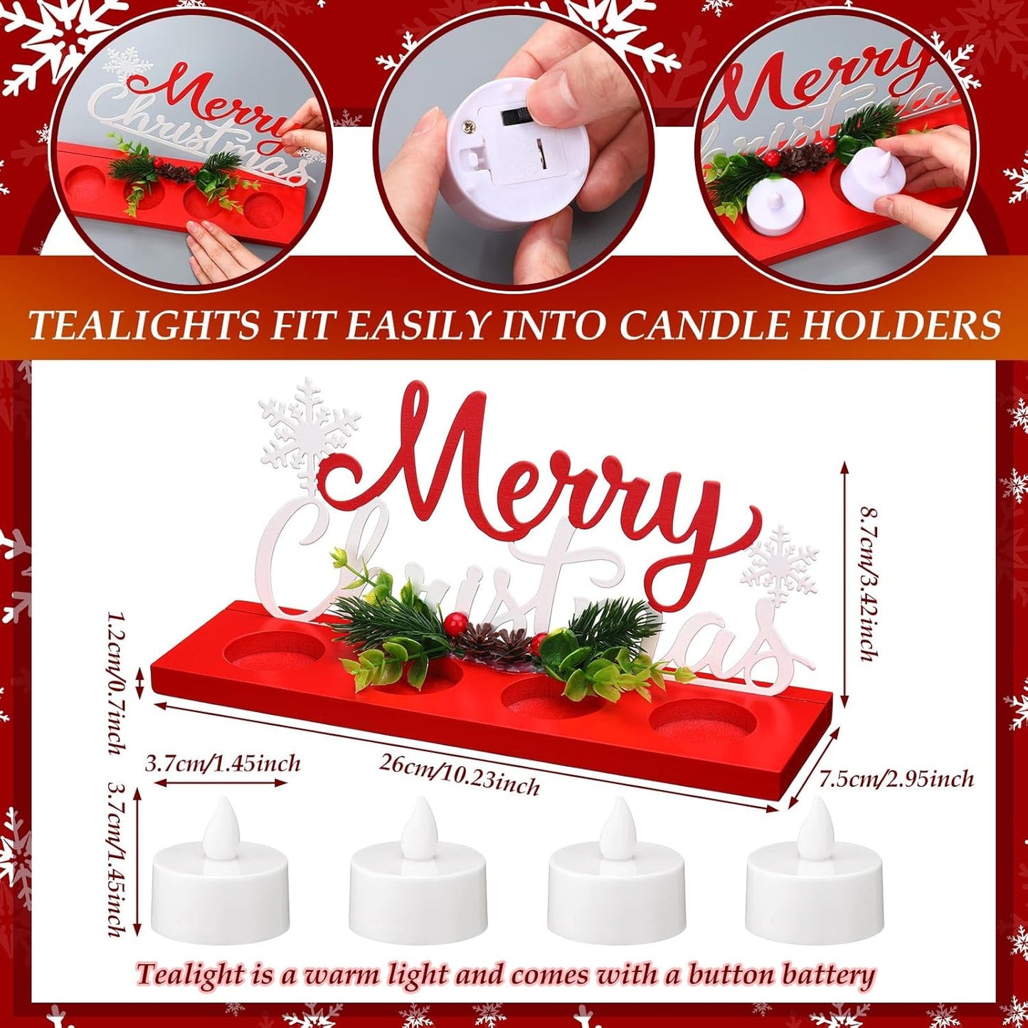 Rossesay Flameless Tea Light Candle Stand - Merry Christmas Table Centerpiece Decoration | Holiday Gift