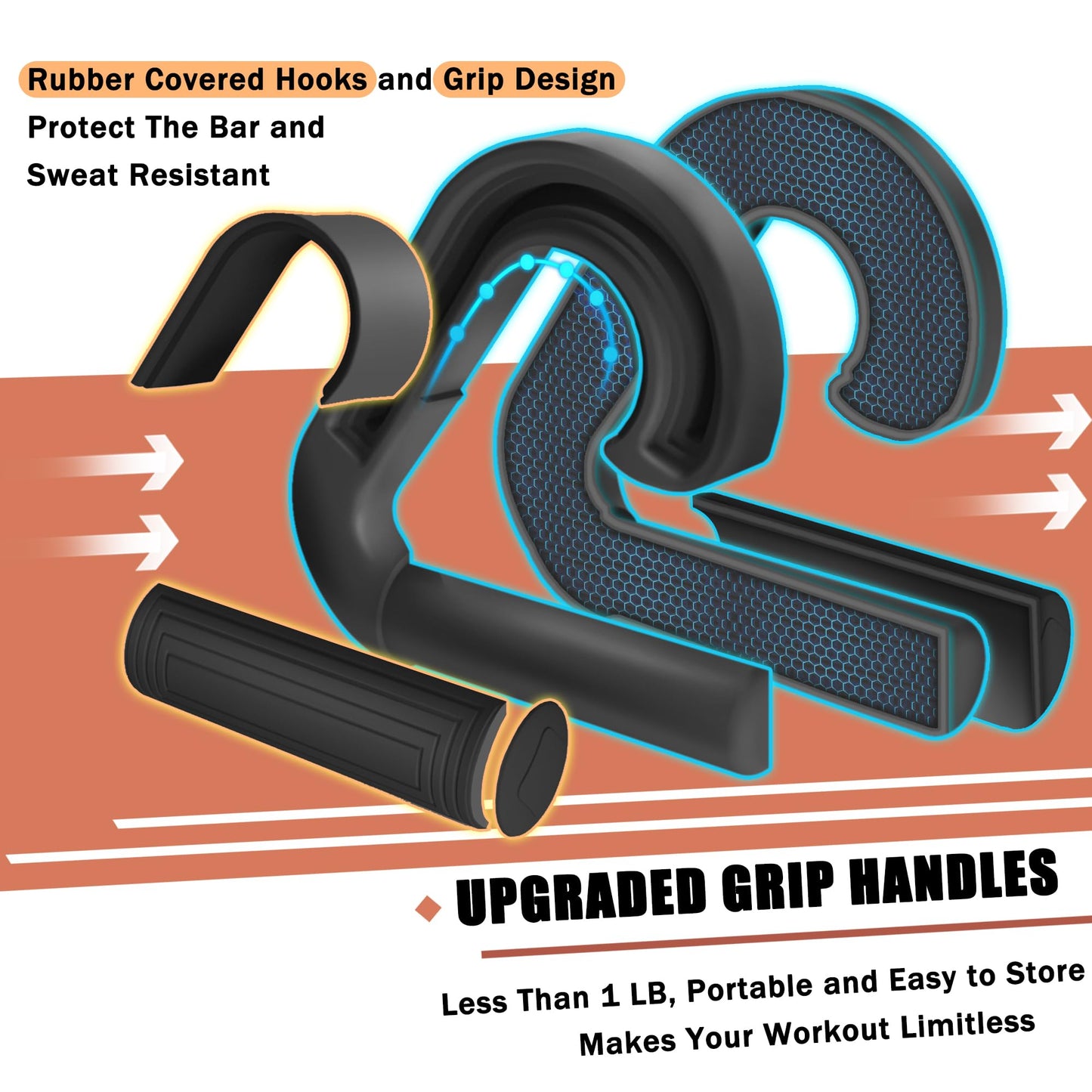 Neutral Grip Handles for Pull Up: Ergonomic Portable Hooks for Barbell Row Deadlift Resistant Bands for Home Gym Fitness Enthusiasts (Black)