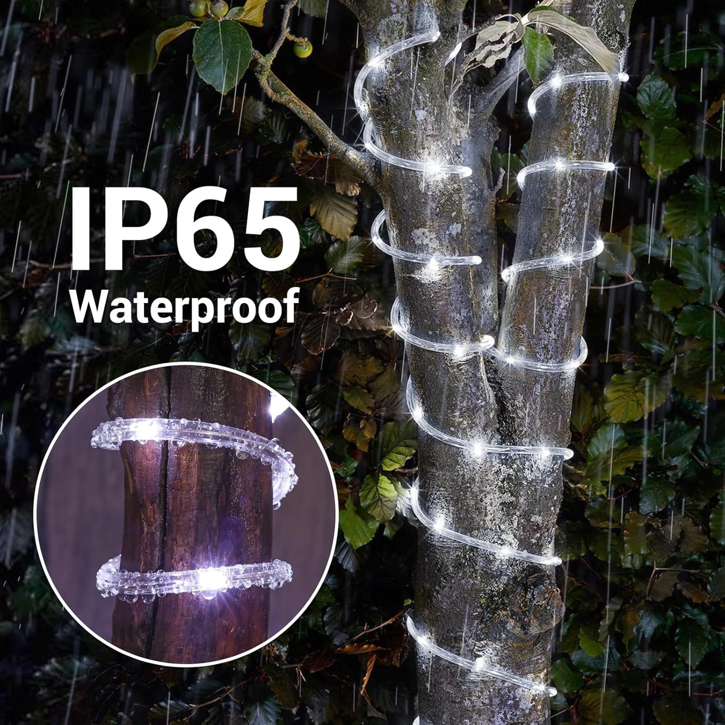 Skiennix Solar String Lights - 66ft 200LED Waterproof Outdoor Lights with 8 Modes | Flexible Clear Tube for Garden, Patio, Deck, and Pool - White