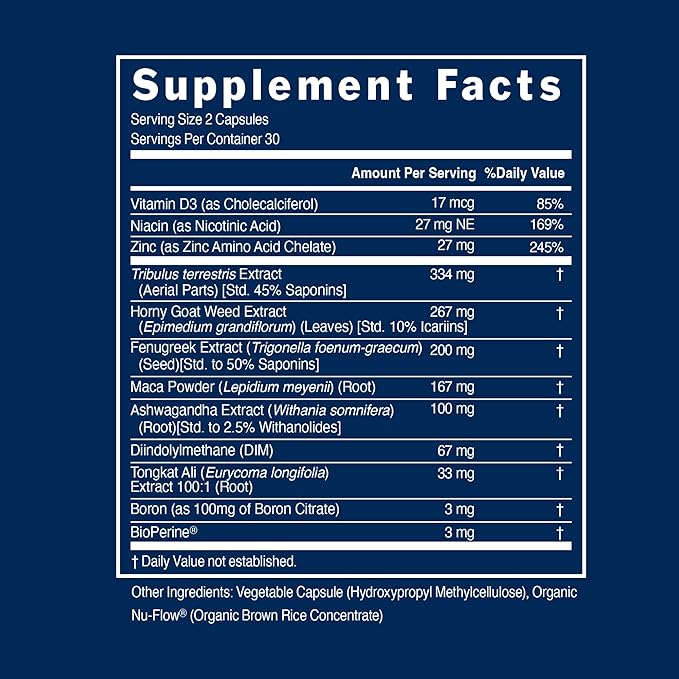 PS Natural Testosterone Booster for Men - Premium D3 and Zinc Supplements for Men with Tribulus, Horny Goat Weed, and Tongkat Ali - Test Booster and Energy Supplements (60 Capsules)