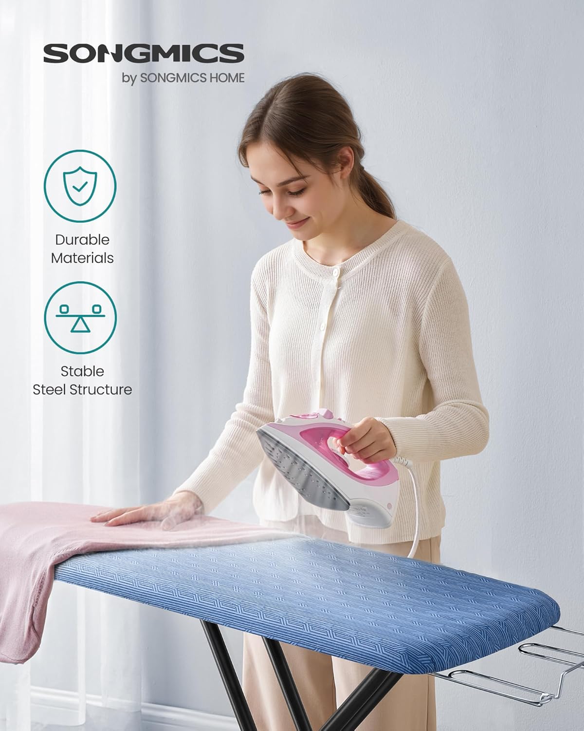SONGMICS Ironing Board - Foldable & Height Adjustable Up to 35 Inches | Midnight Blue with 4-Layer Cover & Pad