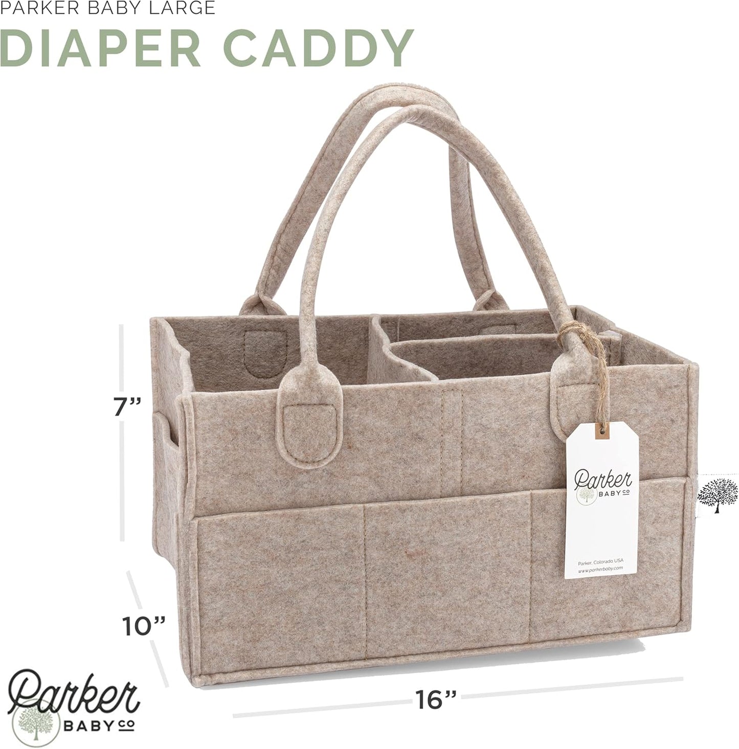 Parker Baby Co. Diaper Caddy Gift Set - Large & Regular Nursery Storage Bins | Car Organizer - Oatmeal