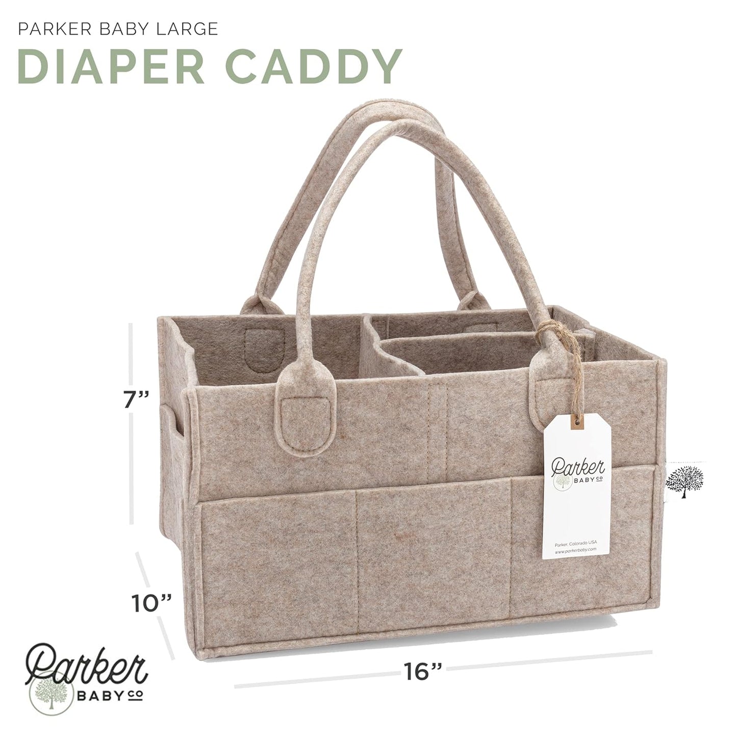 Parker Baby Co. Diaper Caddy - Large Nursery Storage Bin & Car Organizer for Diapers | Oatmeal