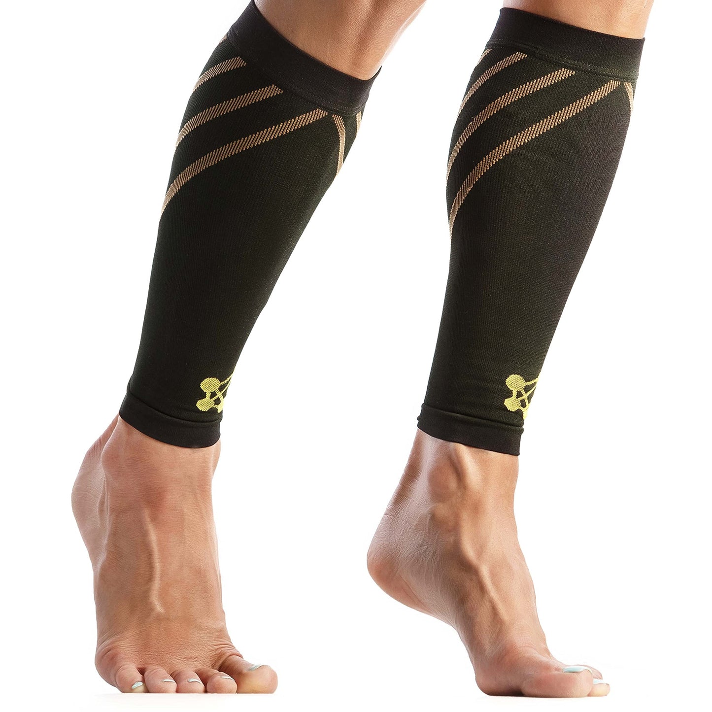 CopperJoint Calf Compression Sleeve for Men & Women Medium Copper Stripe-Firm Snug Fit Support for Shin Splints, Cramps, Varicose Veins-Copper Infused Nylon Pull-On Leg Sleeve for Sports & Daily Wear