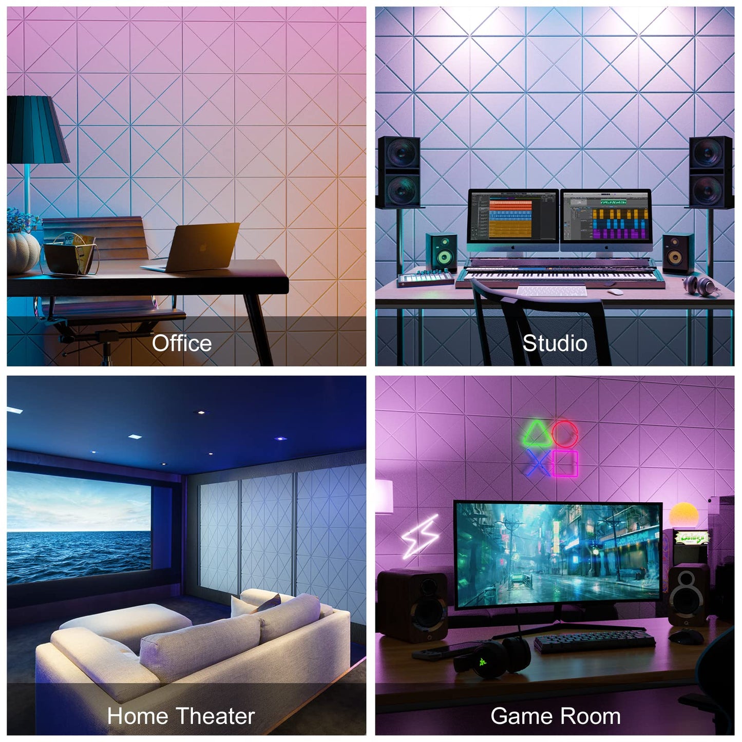 Sonicism 22 Pack X-Lined Acoustic Panels with Self-Adhesive, 12"X 12"X 0.4" Sound Proof Foam Panels, Decorative Soundproof Wall Panels, Sound Absorbing Tile for Home & Offices, White