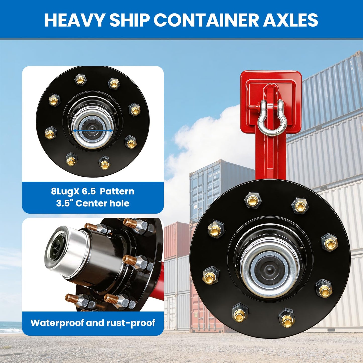 2-Pack 8-Lug Container Wheel Kit Heavy Duty Shipping Container Axles with Ratchet Tie Down, Red Container Moving Wheels for 20ft 40ft Shipping Container
