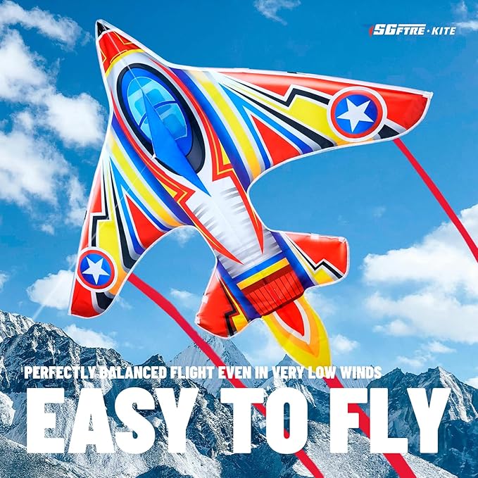Extremely Easy to Fly Two Piece Plane Kite Set for Kids,Single Line String with Tail for Beach Kites,Durable Outdoor Fun Vibrant Colors Wite Ideal for Beach and Park (Plane Red+Plane Blue, 2)