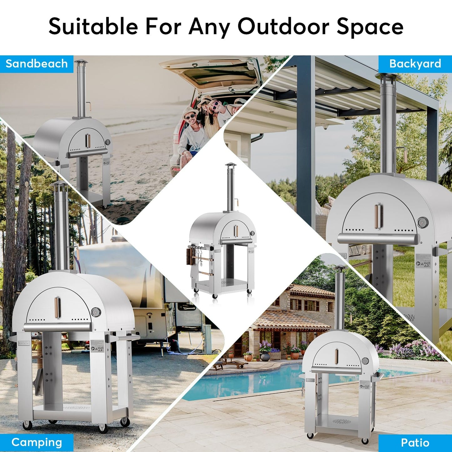 Pizza Oven, wood fire pizza oven for Outside Kitchen, Pizza Maker Oven Grill for Camping Backyard Party,38.6 Inch, Silver