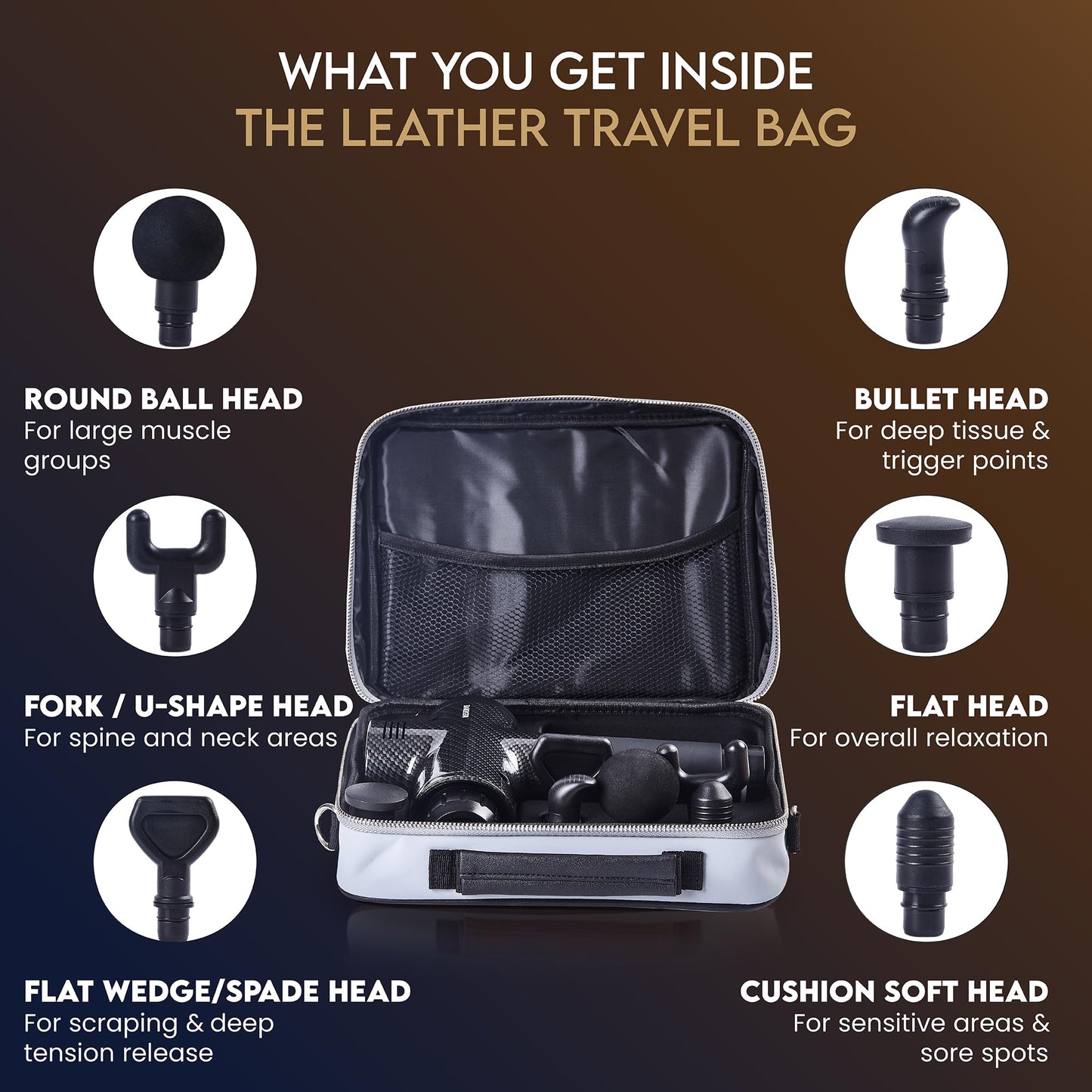 Reserve Gifts Co. Massage Gun Gift with Carrying Case - Deep Tissue Back Massager for Pain Relief with 6 Percussion Relaxation Heads - Silent Brushless Motor, for Wife, Mother, Dad, Husband (Black)
