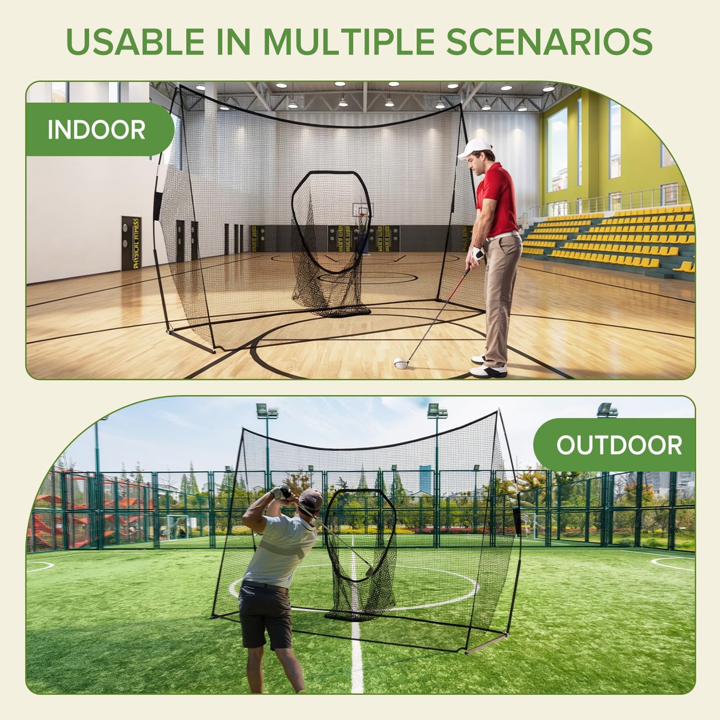 DUMOS Portable Golf Net, 10x7 ft Golf Practice Net for Backyard with Frame, Sturdy Outdoor Indoor Hitting Net, Home Training Equipment for Garage Yard, Personal Driving Range Tools, Black
