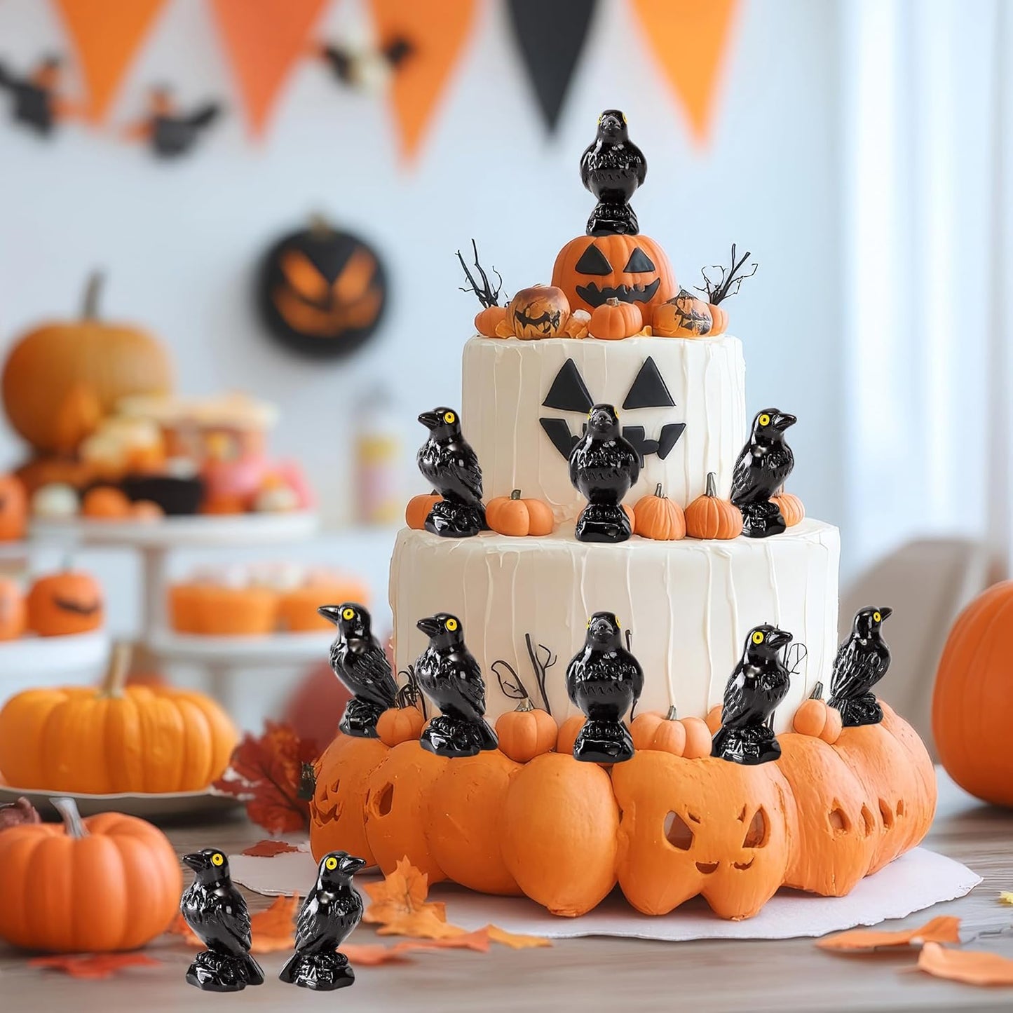 Regine Switzerland Miniature Black Raven Figurines - 30 Pcs Spooky Halloween Decor for Terrariums & Crafts