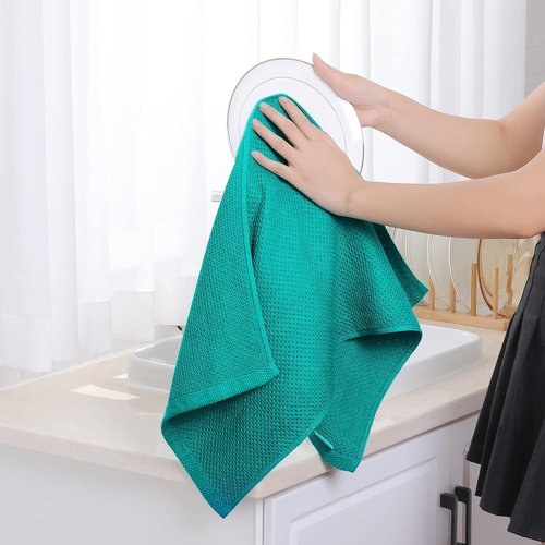 Homaxy Kitchen Dish Towels - 100% Cotton Waffle Weave, Ultra Soft & Absorbent, 13 x 28 Inches, 4-Pack | Teal