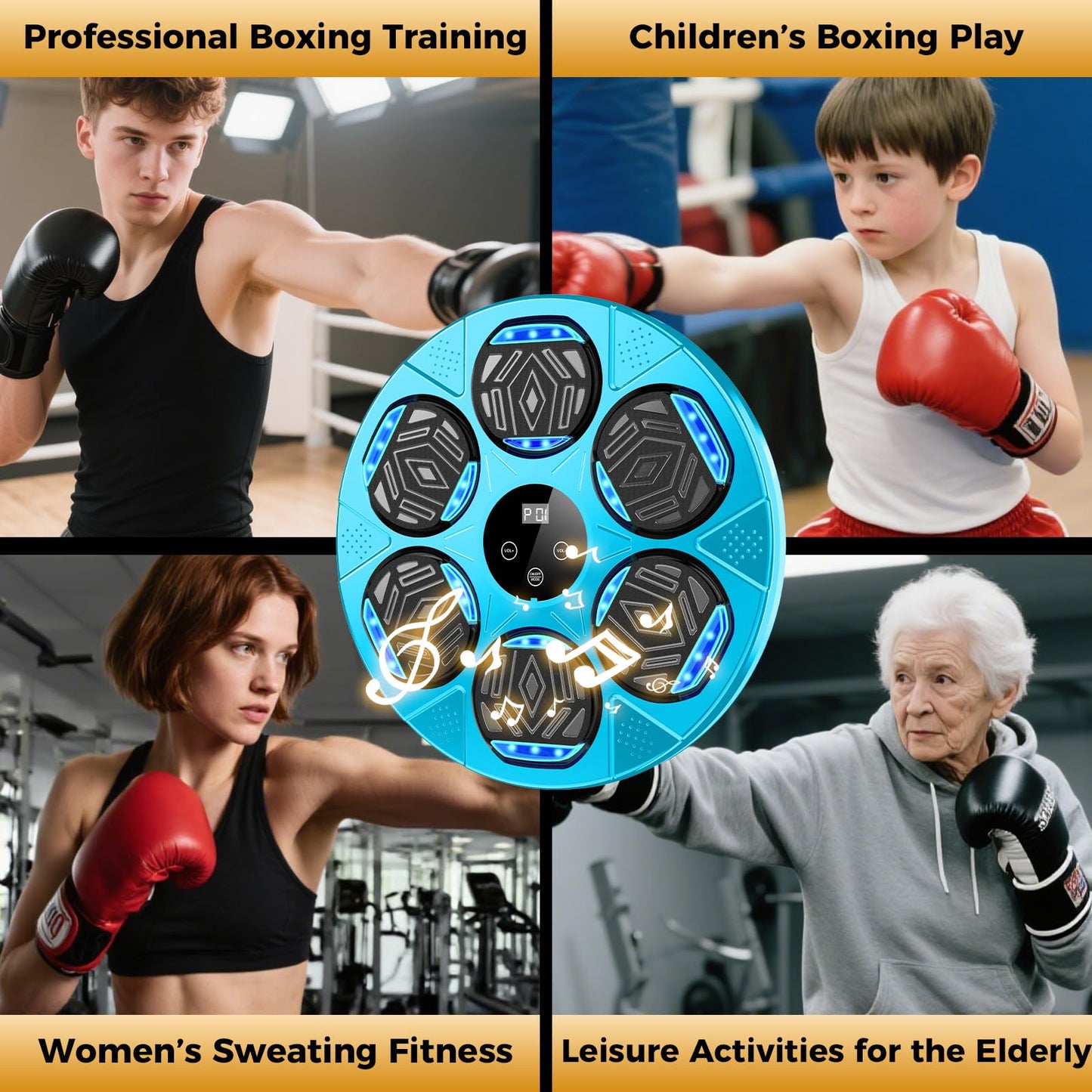 Music Boxing Machine, Wall Mount Punching pad for Kids Adult, Bluetooth Smart Boxing Traineing Machine with Black Gloves, Sport Workout Equipment Target for Home, Office, Gym（Blue