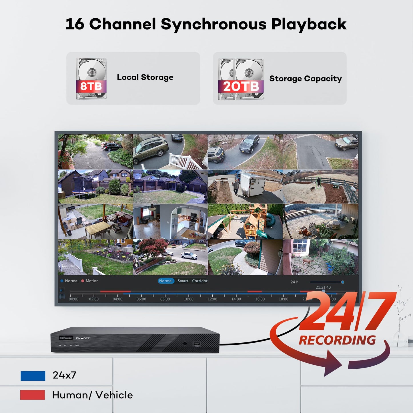 ONWOTE 32 Channel Security Camera System with 2280ft Cables, 12MP 32CH NVR 8TB, 32 Ports Switch, 24x 6MP Wired Audio PoE IP Cameras, AI Human Vehicle Detection, Commercial Surveillance for Business