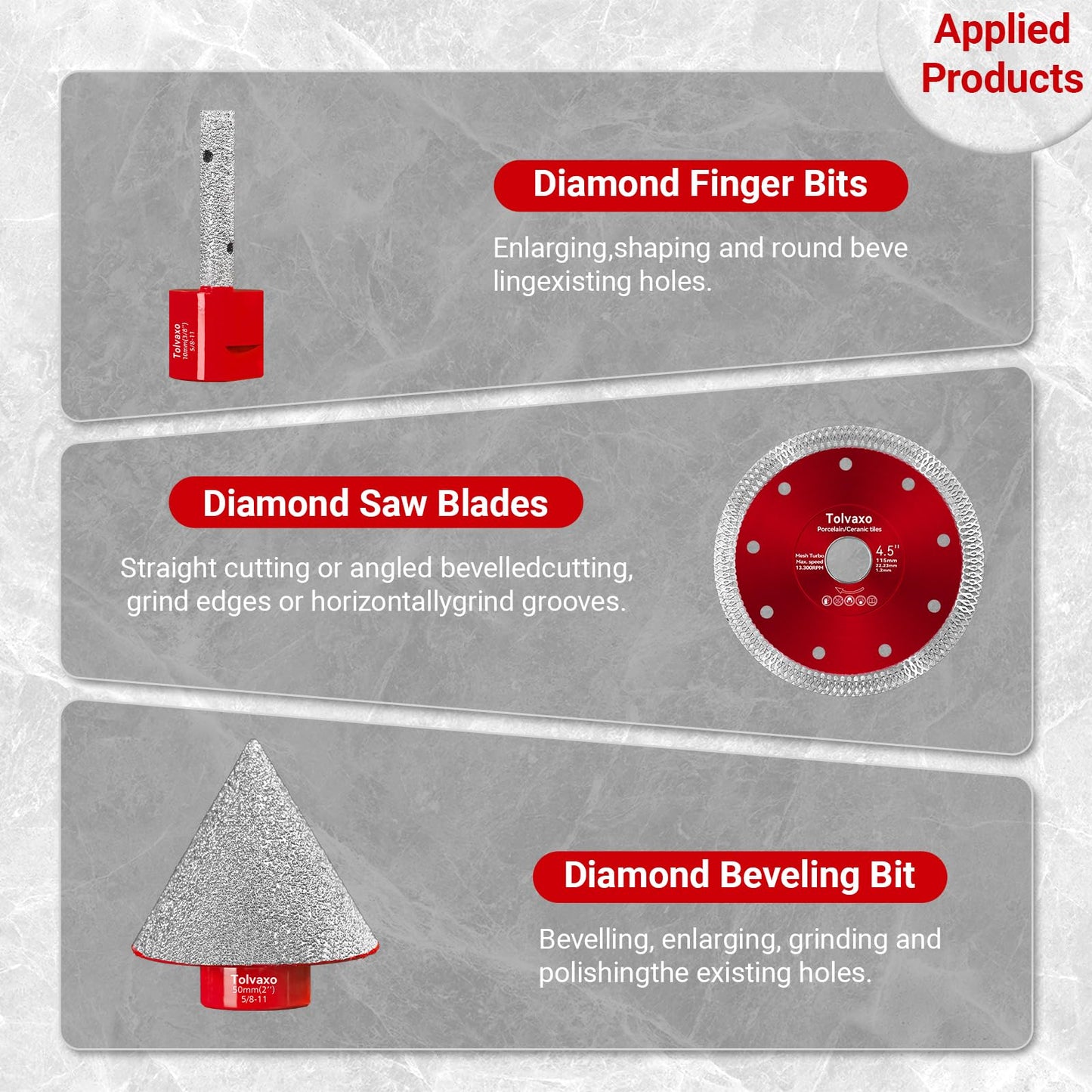 Tile Hole Saw Kit, Tolvaxo 13Pcs Brazing Diamond Hole Saw Kit for Porcelain Tile, Granite, Marble, Ceramic and More Drilling