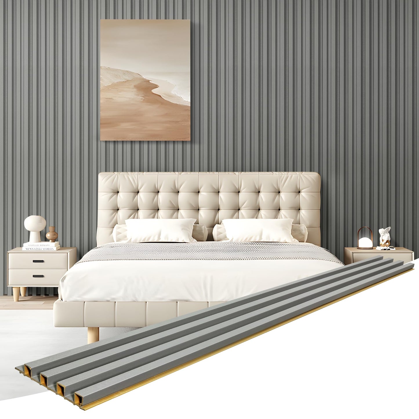 LETKEYS 16 Packs 3D Wall Panels, 48 x 6 Inch WPC Slat Wall Panels for Wall Decor, Fluted Accent Wall Paneling for Living Room Bedroom TV Background Study Room Office, Grey Oak