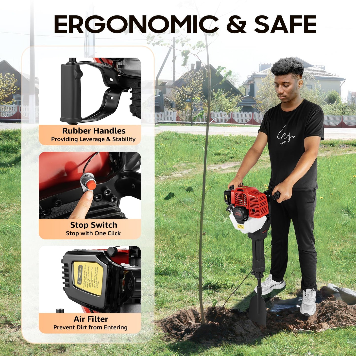 Cbhfmljd 52cc 2 Stroke Portable Tree Digger, Gasoline Excavator Sapling Planting Shovel Rock Portable Drilling Machine,post Hole Digger For Garden Farm And Home Planting Shovel Rock Tool
