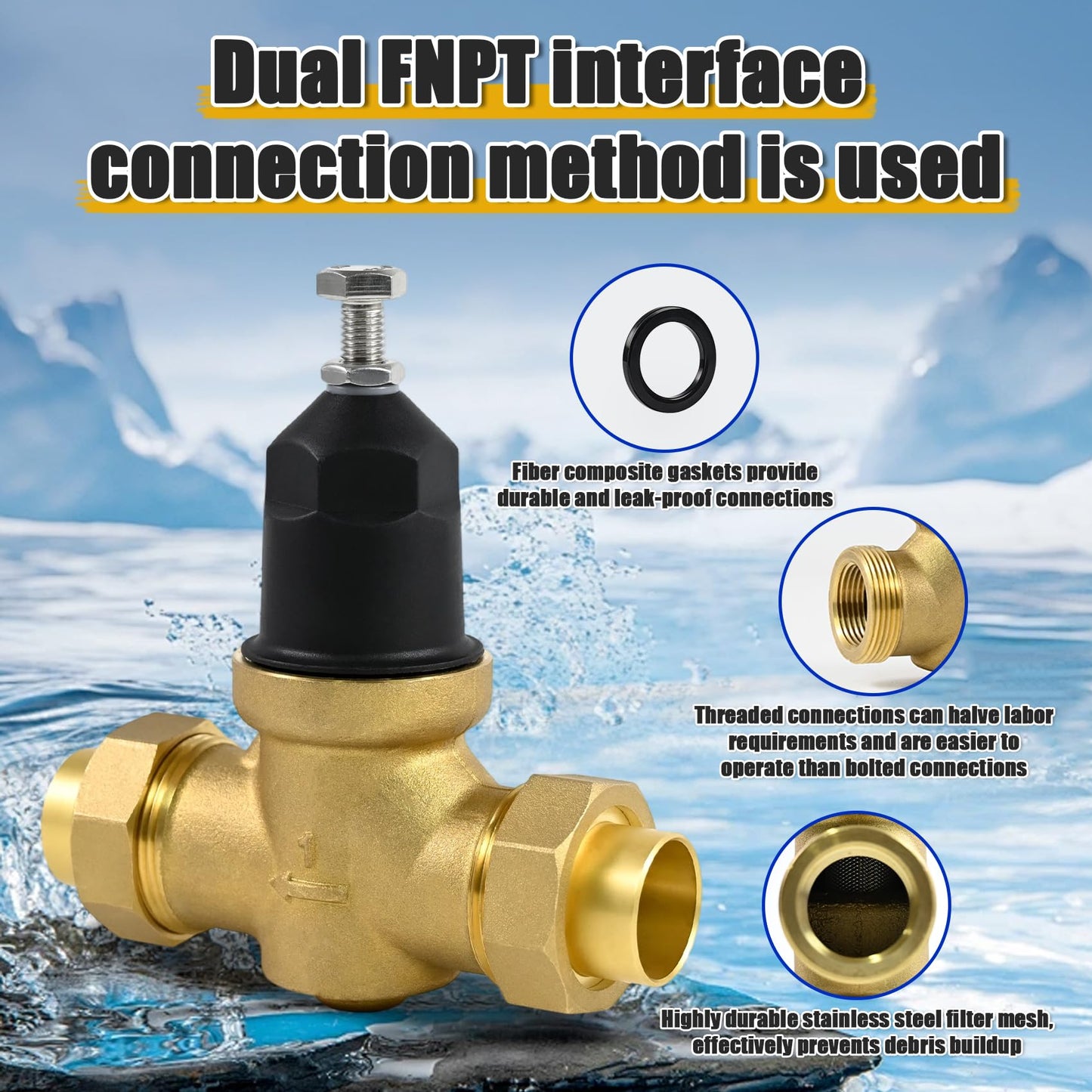 1-NR3XLDU 1" NR3XLDU Water Pressure Reducing Valve, 1" NR3XL with Double Union FNPT Connection,1 Inch NR3XLDU 15-75 PSI, Built-In Stainless Steel Strainer for Home, Commercial, Plumbing Applications