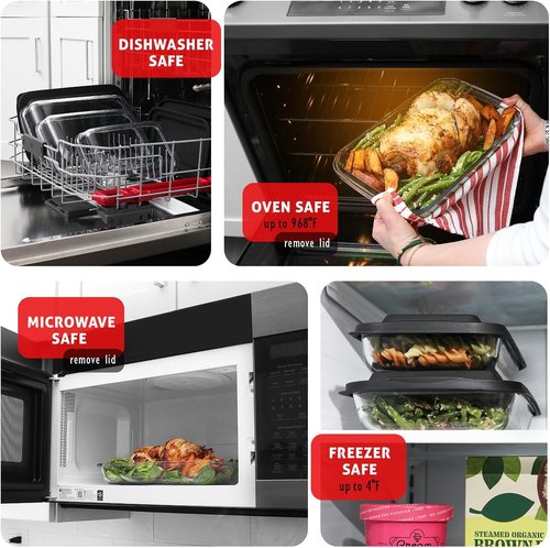 EATEX Glass Food Storage Containers Set - 7-Pack Baking Dishes with Lids | Oven & Microwave Safe