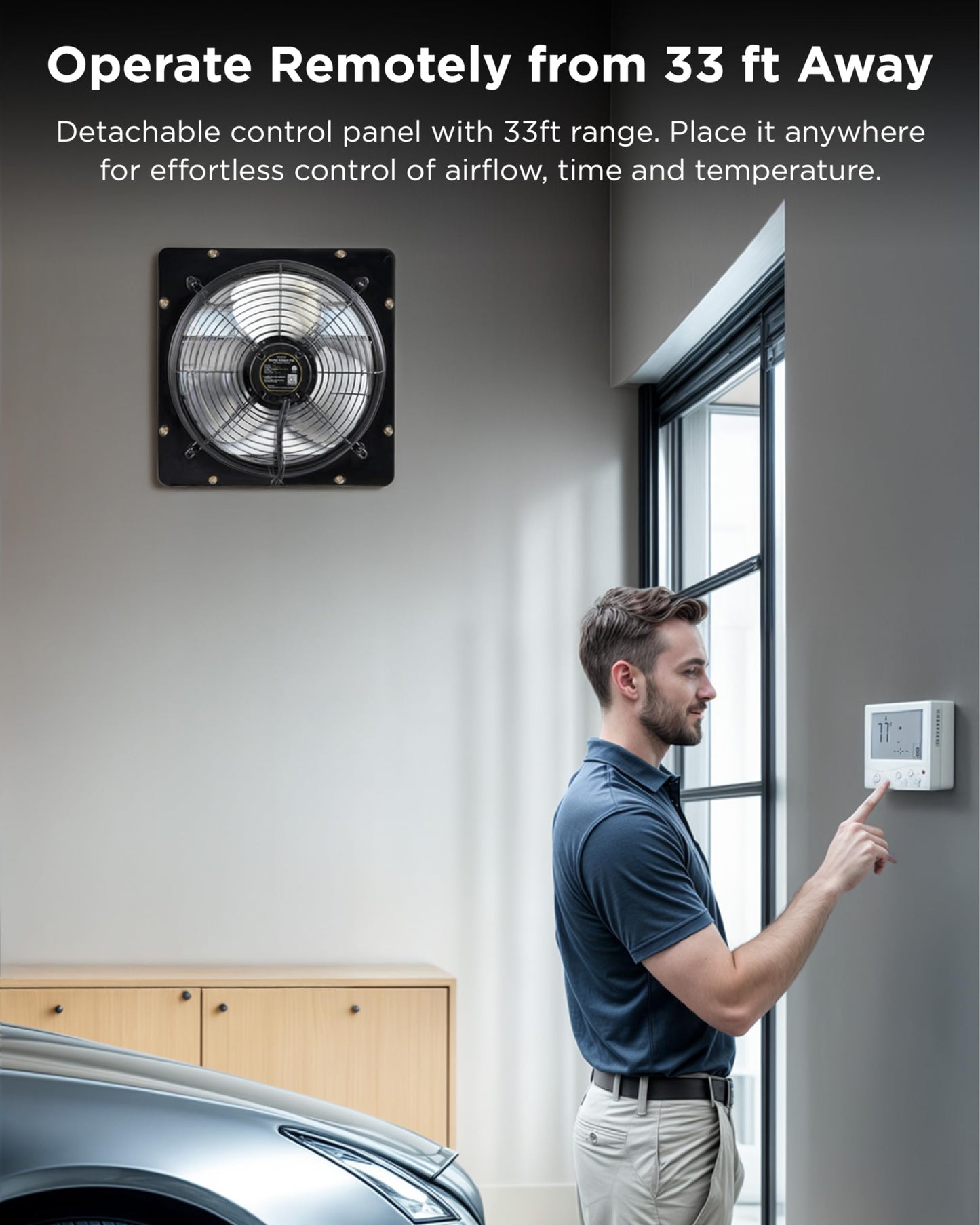 InoKraft Shutter Exhaust Fan with Wireless Control Panel, 12'' Wall Mount Attic Fan with Temperature Controller, 1500 CFM, 8-Speed Adjustable, Ventilation for Attic, Garage, Greenhouse, Chicken Coop