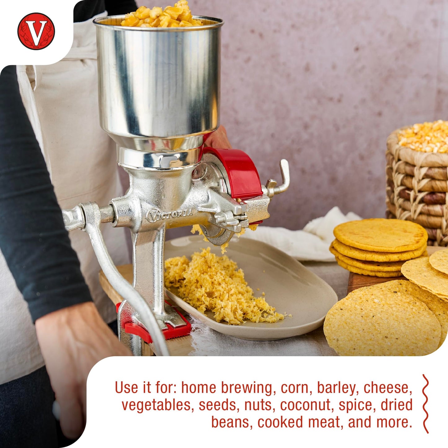 Victoria Manual Cast Iron Grain Mill with High Hopper, Premium Corn-Grinding Mill and Grain Grinder, Made in Colombia