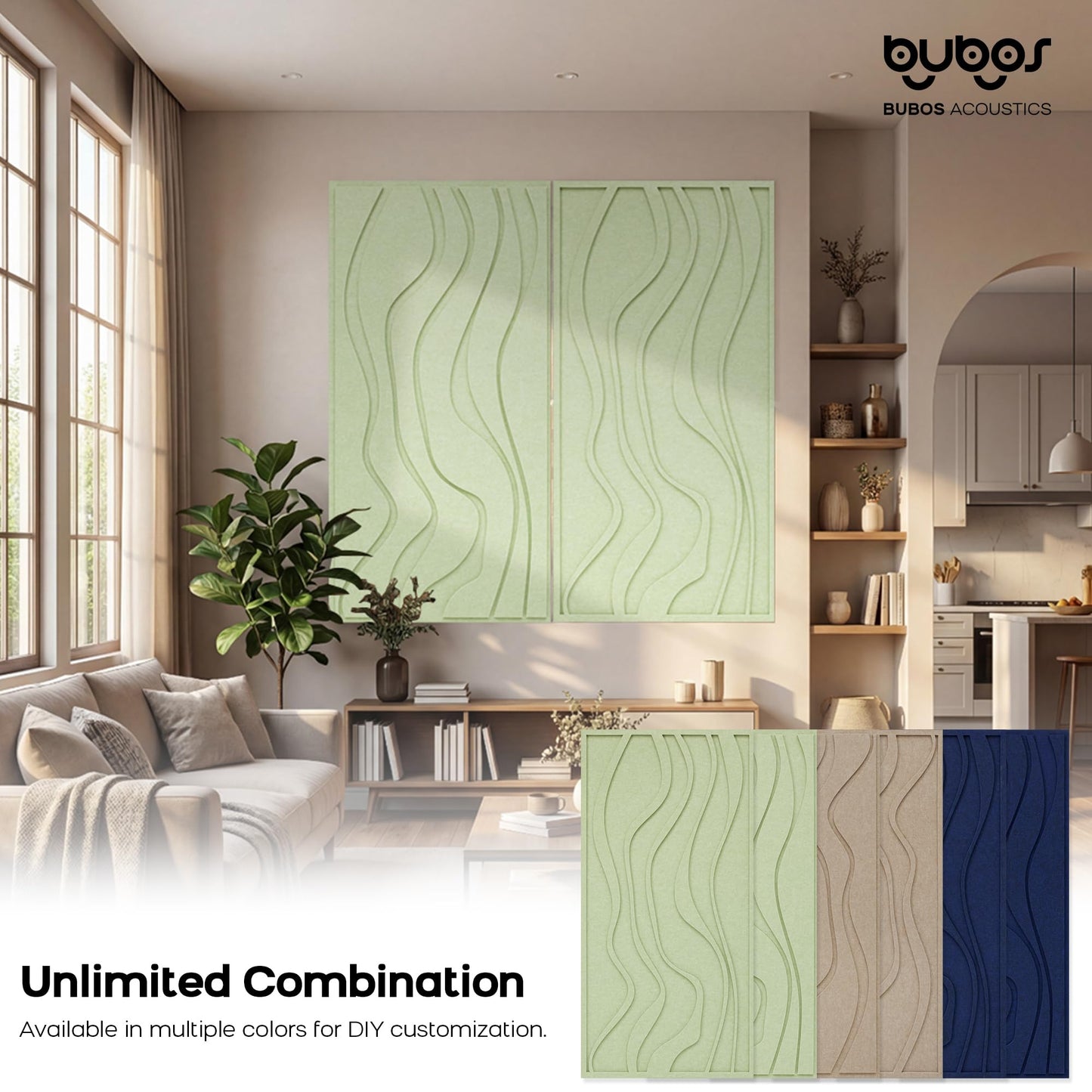 BUBOS 4 Pack Large Acoustic Panels, Total-Size 47.2 x 23.6 Inches Soundproof Wall Panels, Decorative Sound Panels, Self-Adhesive Acoustic Wall Panels for Recording Studio, Home&Office (Green, 4 Pack)