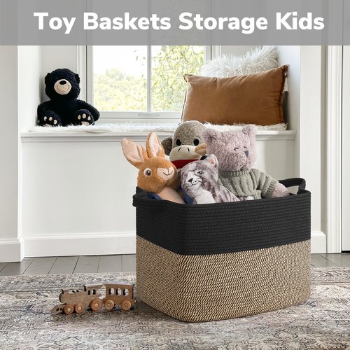 Goodpick Woven Baskets for Organizing, 18" x 14" x 12" Wicker Laundry Basket with Handles, Decorative Toy Baskets Storage Kids, Blanket Basket for Living Room, Bedroom