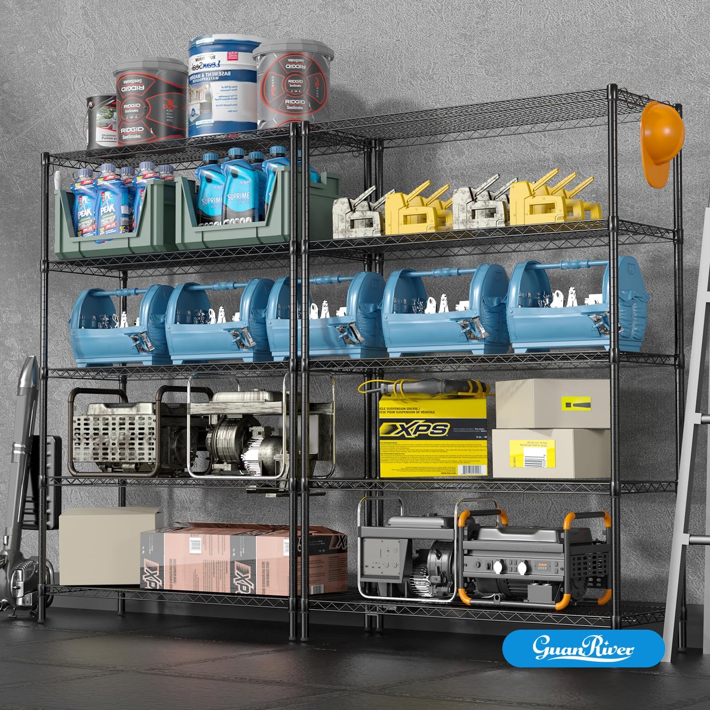 Guan River 5-Shelf Adjustable Metal Shelf Wire Shelving Unit Heavy Duty Storage Rack Display Shelf for Office,Kitchen,Bedroom,Bathroom,Laundry,Pantry Basement,Garage(Black,48" L x 18" W x 72" H)