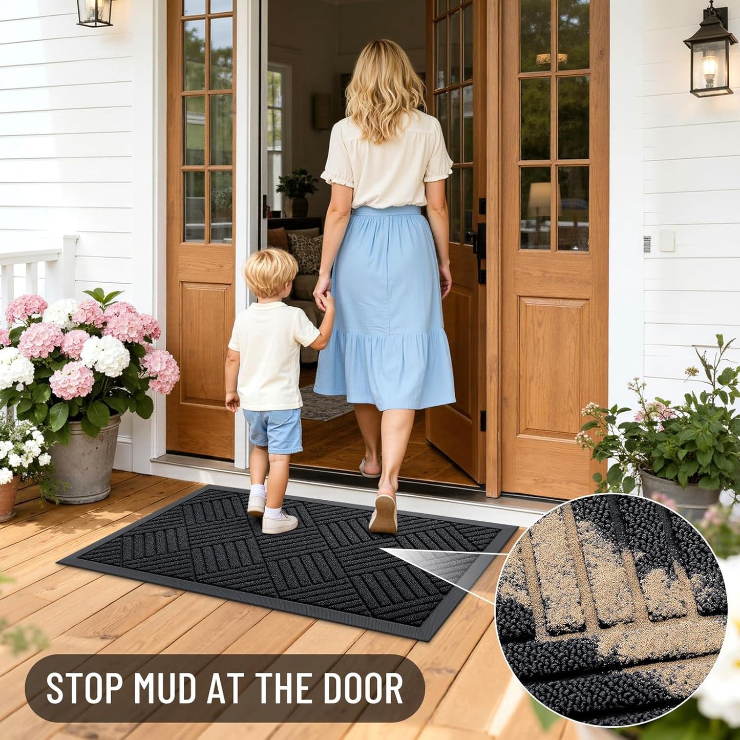 OLANLY Heavy-Duty Front Door Mat | Absorbent Non-Slip Rubber Doormat 29.5x17 - Black Diamond Design