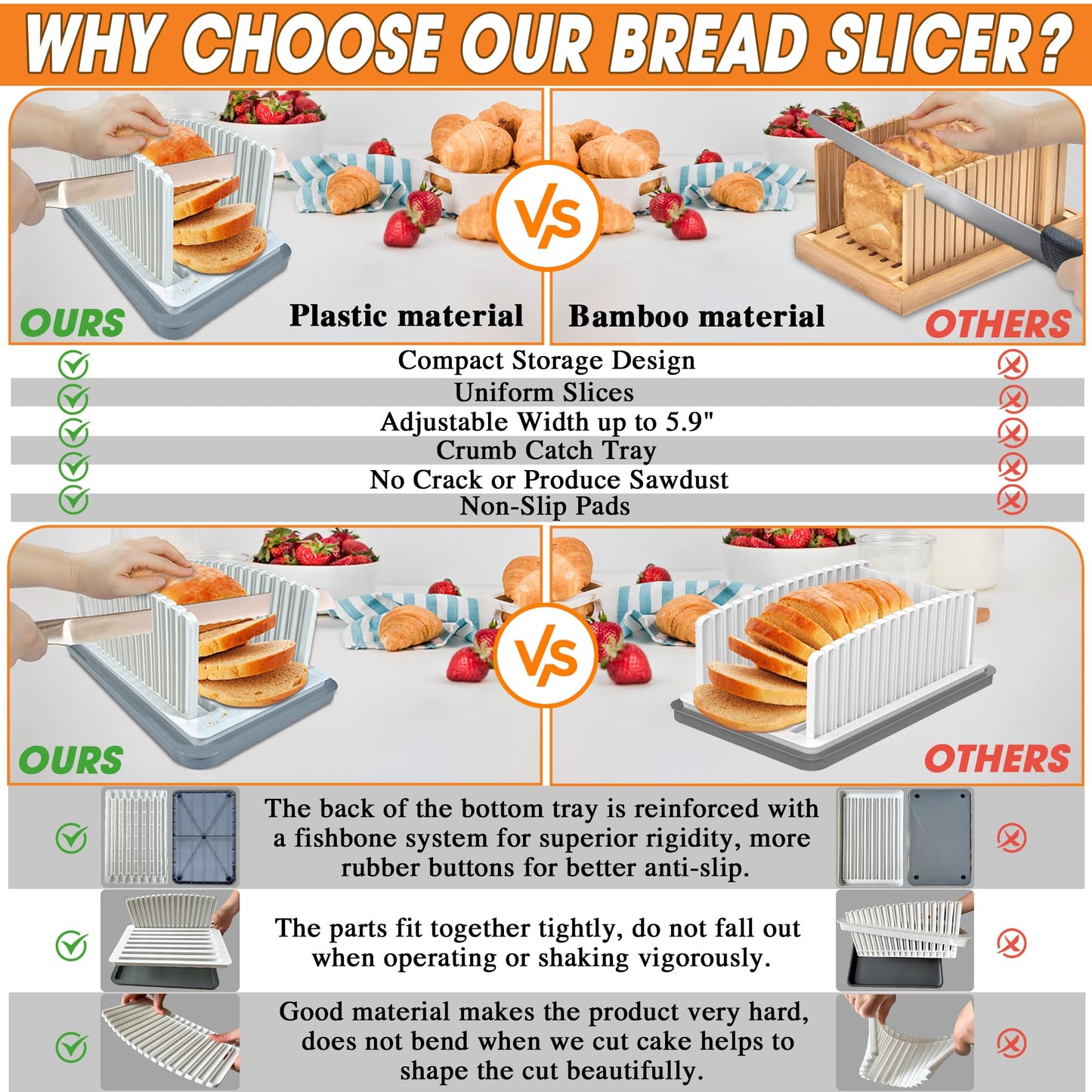 New Upgrade Bread Slicer for Homemade Bread, Adjustable Width Bread Slicer Guide with Crumb Tray, Foldable and Compact Design, Perfect For Homemade Bread, Bagels, Cakes, Easy To Use & Clean