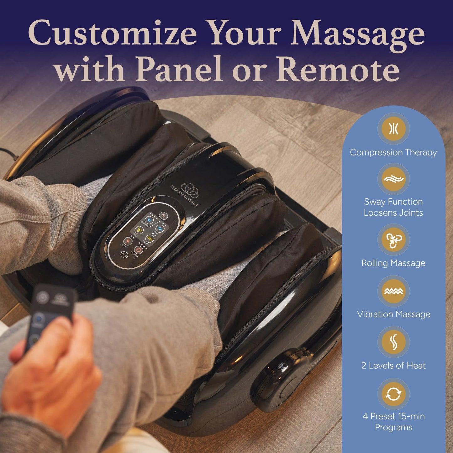 Cloud Massage Shiatsu Foot Massager with Heat - Deep Kneading & Compression, Adjustable Intensity, Multi-Mode Leg and Foot Massager with Remote Control, Anti-Slip Base - Standard Size, Black