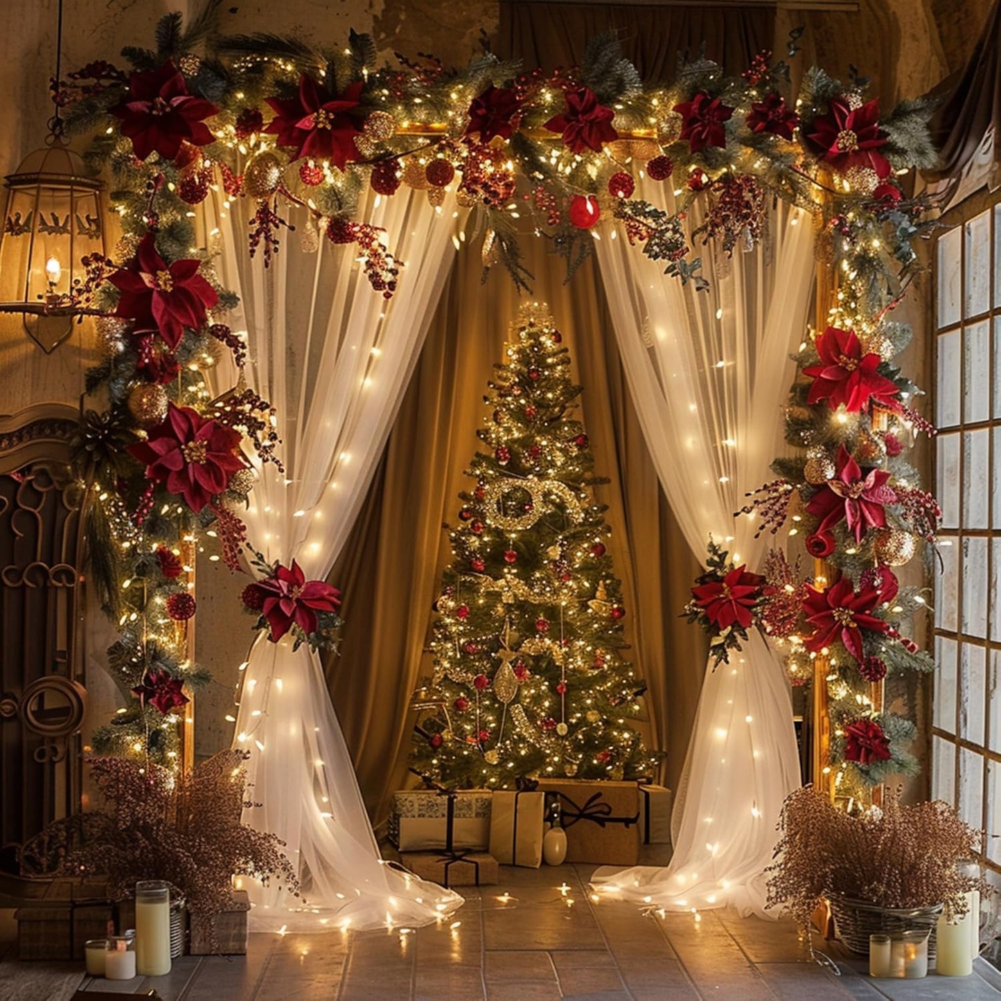 10FT 8FT (2 5x8FT) Fomcet Tulle Backdrop Curtains with Lights String White X Sheer Curtain with Lights Tulle Curtains