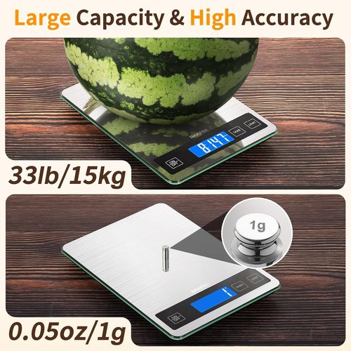 33lb Digital Kitchen Scale by [Brand Name] - USB Rechargeable, Stainless Steel & Glass, Precise 1g Weighing