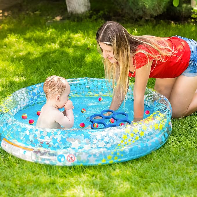 Hiboom Pool Game with Score, Combo Foam Pool Floats with 10 Colorful Tossing Balls, Toss Game Swimming Party Toys Accessories for Family Par, Dive Rings (Round,Blue)