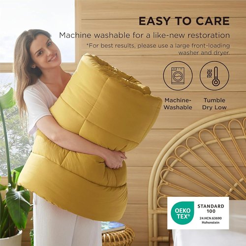 Bedsure Comforter Duvet Insert - All-Season Queen Size Quilted Down Alternative Bedding | Mustard Yellow, 88 x 88 Inches