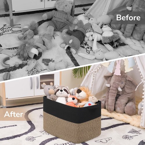 Goodpick Woven Baskets for Organizing, 18" x 14" x 12" Wicker Laundry Basket with Handles, Decorative Toy Baskets Storage Kids, Blanket Basket for Living Room, Bedroom
