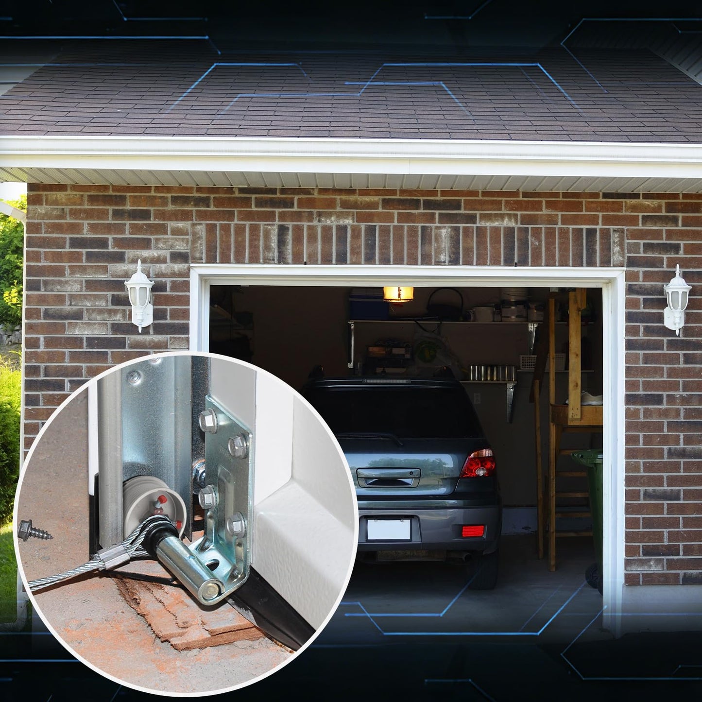 MorningRo Garage Door Parts Installation Bundle Kit for 16' by 7' Overhead Doors, Fix Replace Garage Hardware Repair Replacement Set with Brackets Drums Cables Hinges Rollers Screws Bearings & Bolts
