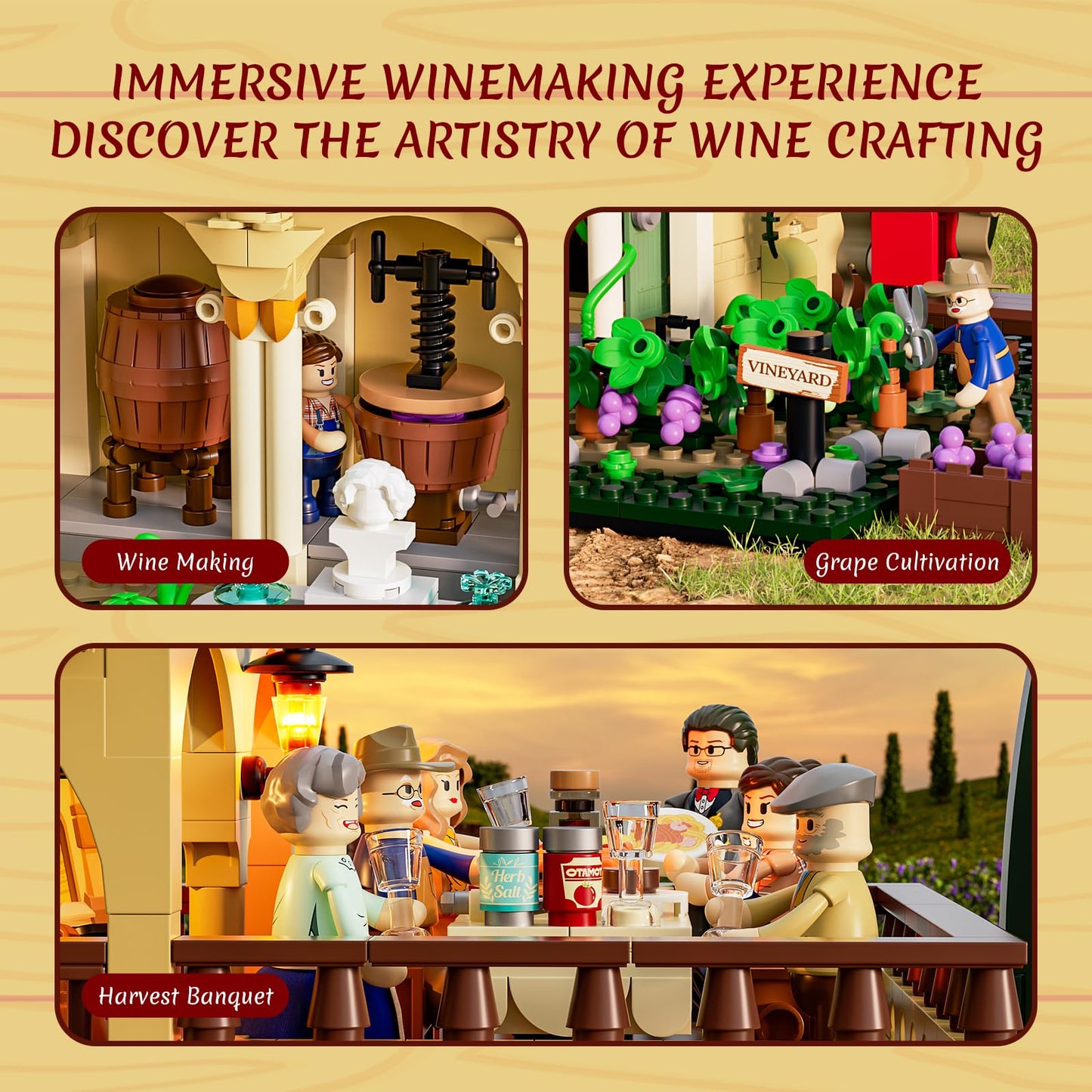 Lumibricks Farm Vineyard-Estate Lighting Building-Bricks-Set - 2800 Pcs Winery Chateau House Collection LED Light Wine Cottage Model Display Set for Adults and Farm Series Building Collectors