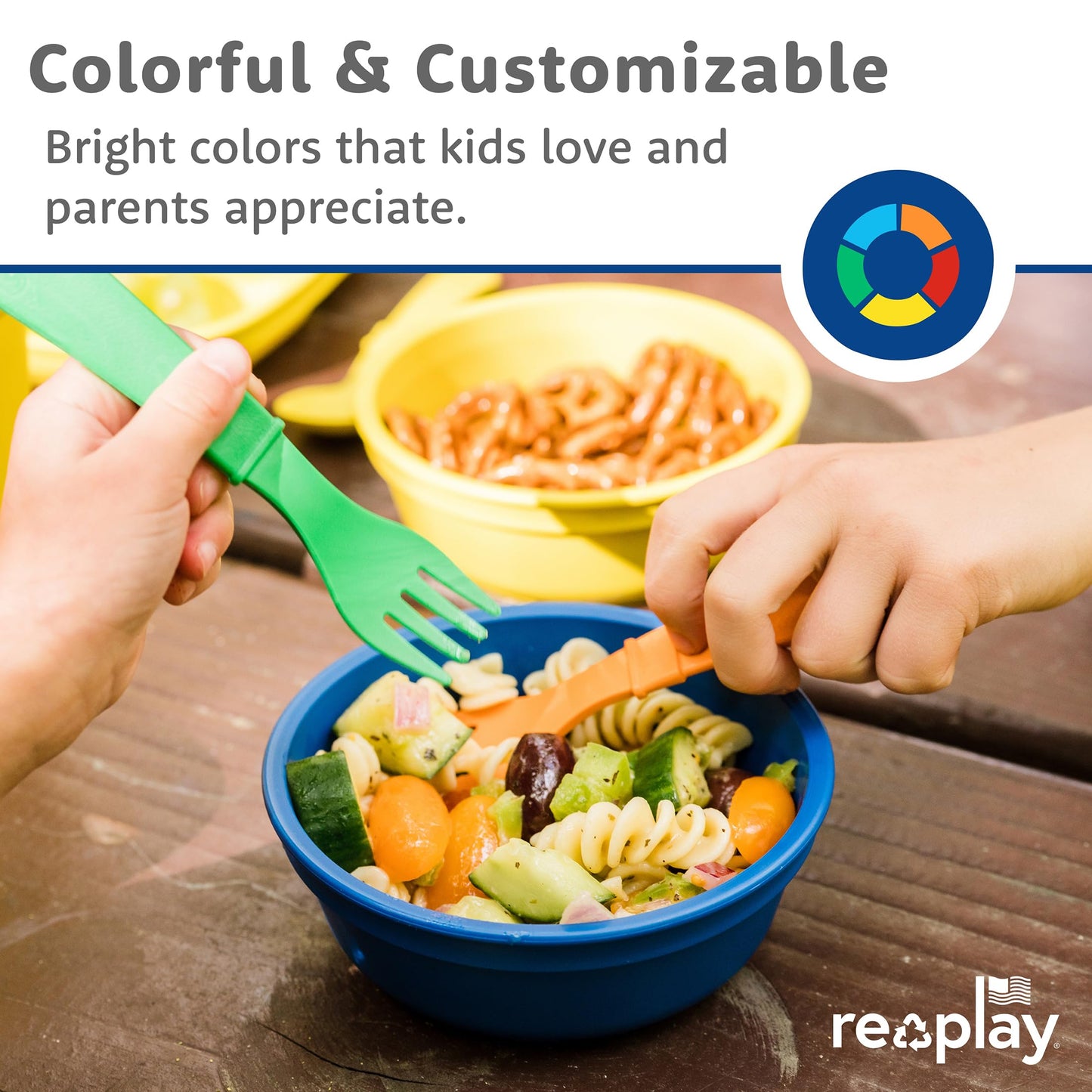 Re-Play Toddler Forks and Spoons Set - 4x4 Utensils for Kids with Case - Dishwasher and Microwave Safe - Made in USA - Set of 8-5.8" x 1.2" x 0.2" - Blossom