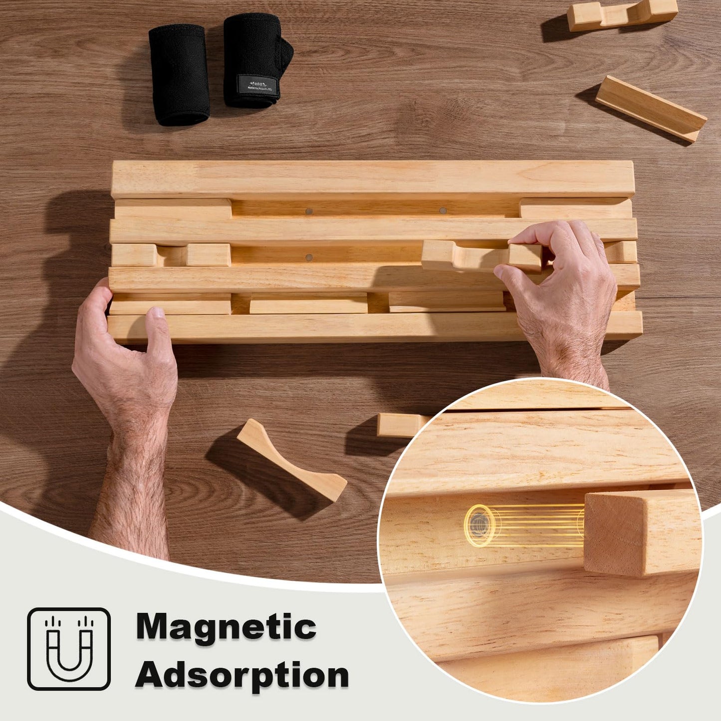 SINGBLA DIY Hangboard Rock Climbing, Wooden Climbing Hang Board as Training Fingerboard with Magnetic Multifunctional Block, Doorway Hangboard for Hanging Practice and Finger Strength Training