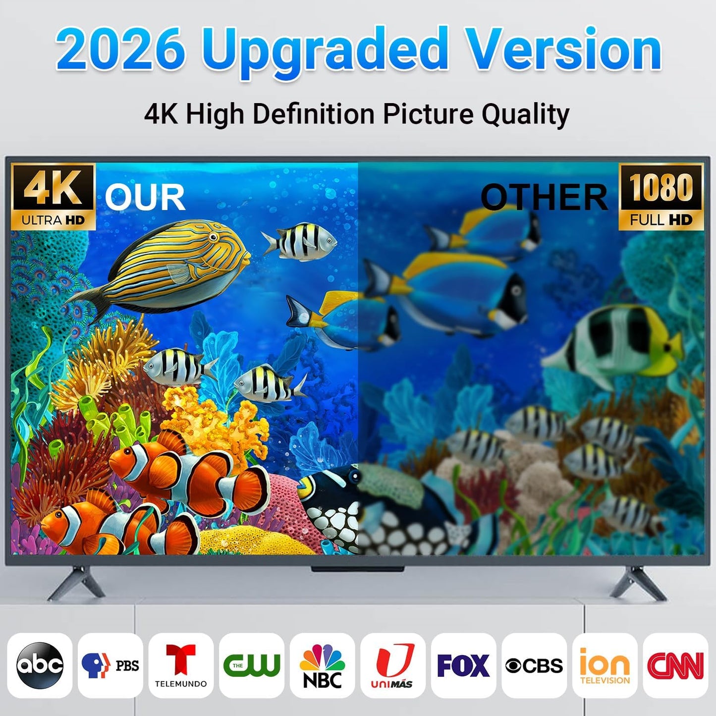 DTVSUBS 2026 360 4K 1080P Digital TV Antenna for Smart TV Indoor, Long Range Reception for Local Channels, HDTV Antenna