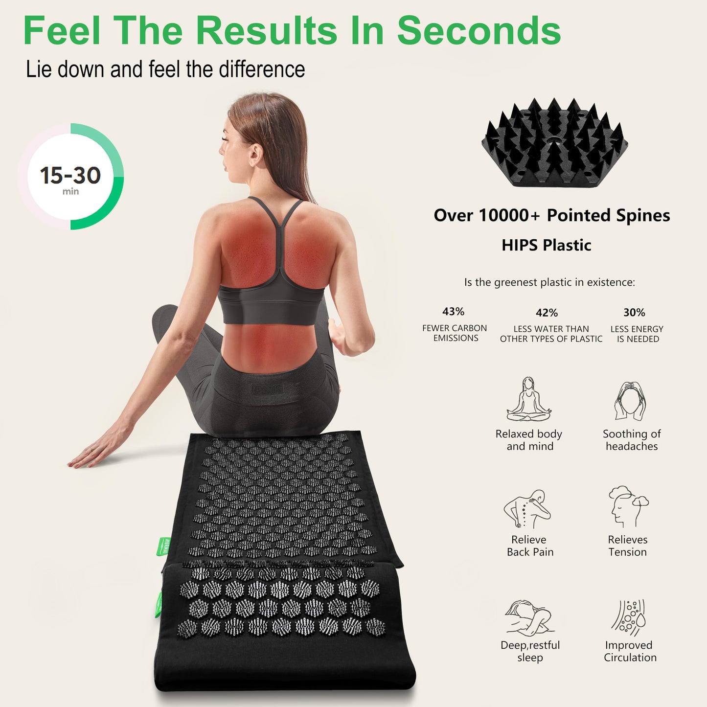 AyurMat Premium Acupressure Mat and Pillow Set - Natural Eco-Friendly Linen & Coconut Fiber,Ergonomic Design,Relieves Stress & Tension,with Carrying Bag,Full Body Pro Set