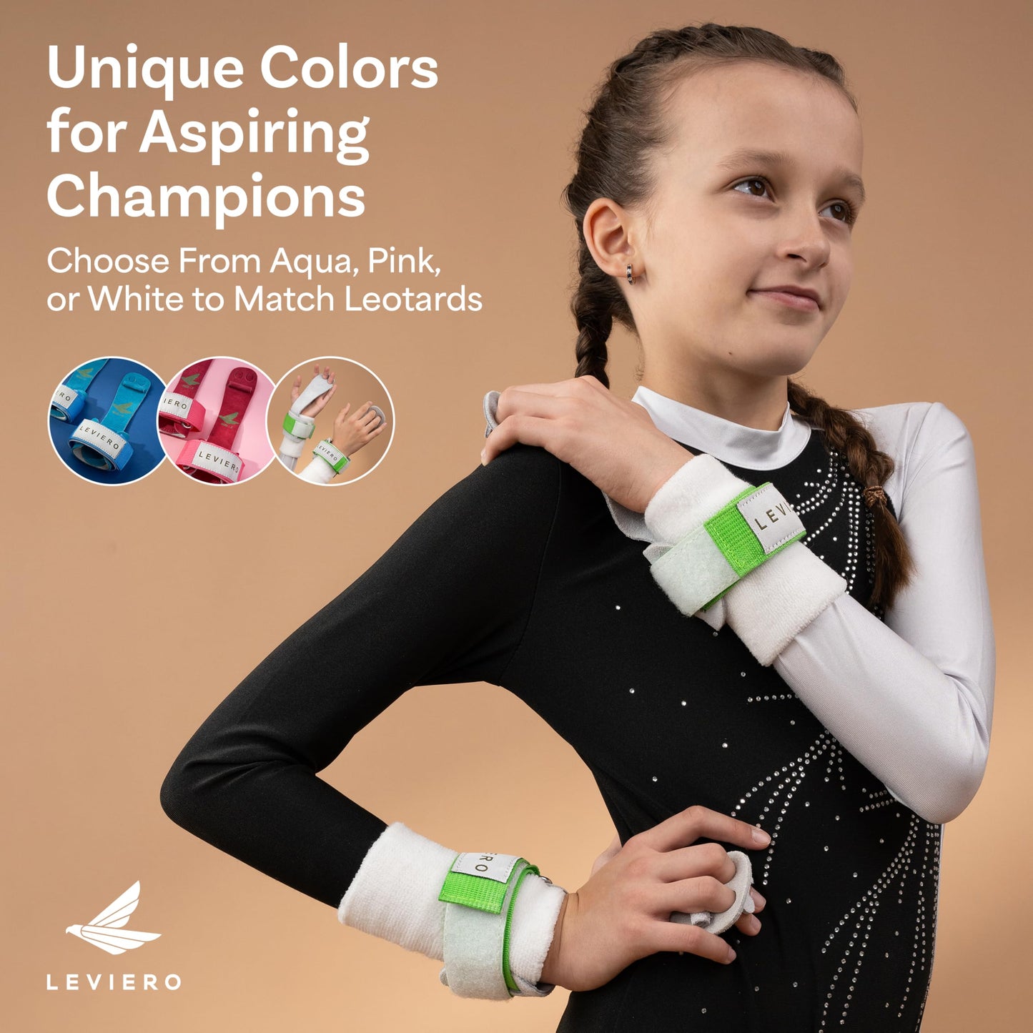 LEVIERO Gymnastics Grips Set Narrow Nippers, Grips for Gymnastics Girls, Dowel Grips with Soft Leather, Hook and Loop Wrist Straps, and Adjustable Finger Holes, for All Ages - (White, 00)