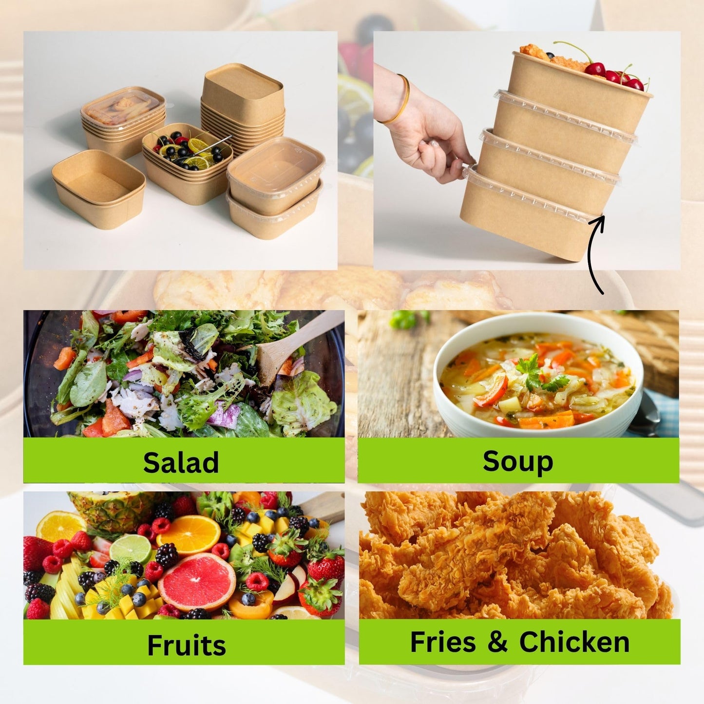 ganfaner 17oz Disposable Meal Prep Food Container Box with Lids, 50 Sets Kraft Paper Bowls Compostable for Soup Noodles Acai Microwave Safe, Leak-Proof Salad Bowl for Lunch Party Home School Take Out