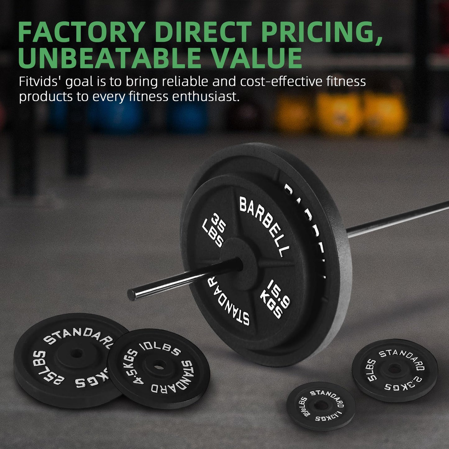 Fitvids 1 Inch Standard Weight Plates, 4x 2.5 LB Plates for Home Gym Strength Training, Deep Grip Edge