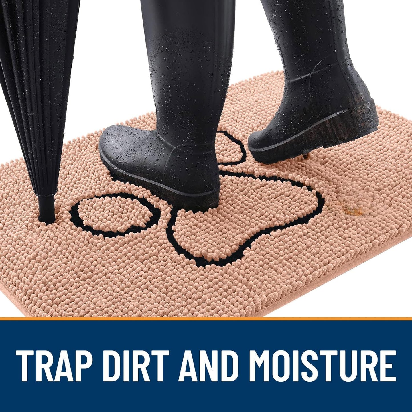 OLANLY Dog Door Mat - Absorbent Non-Slip Mud Mat for Paws | 30x20 Peach Chenille Design