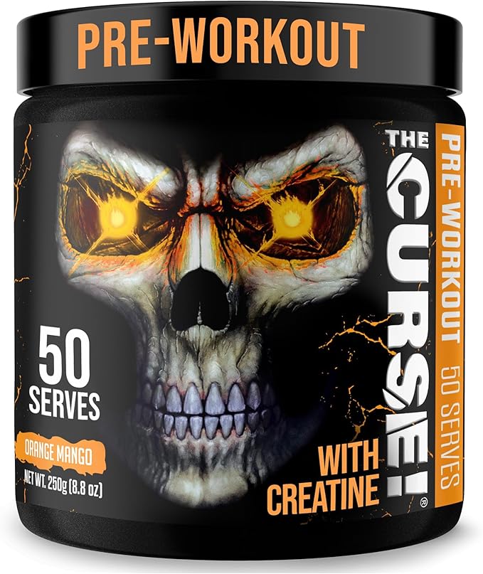JNX SPORTS The Curse! Pre Workout Powder for Men & Women, Caffeine, Beta-Alanine, Creatine, L-Citrulline, 50 Servings, Orange Mango Flavor ??Boost Energy, Strength & Focus