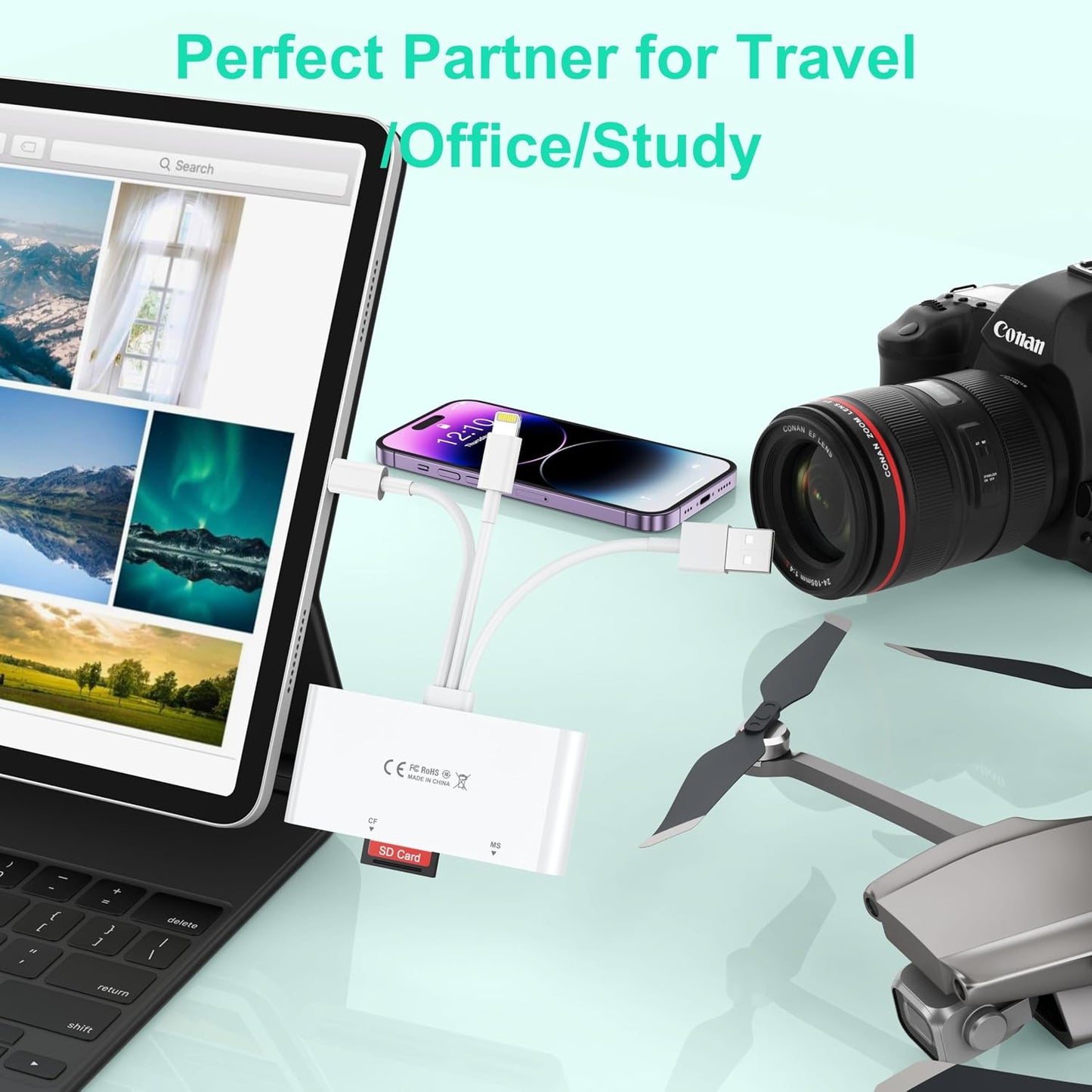 MTAKYI 8-in-1 15 14 13/iPad/Android/Samsung/Mac XC/MMC Multi Lightning/USB C/USB A Memory Card Reader for iPhone